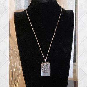 Handcrafted Silver Frosted Glass & Filigree Necklace with 18"-20" Cable Chain